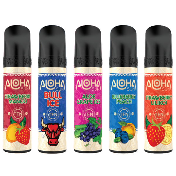 3% Aloha Sun TFN Vape Disposable Vape 1 Pk Best Flavors Strawberry Mango Bull Ice Aloe Grape Ice Blueberry Peach Strawberry Lilikoi