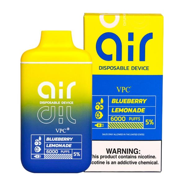 Vibez Air 6000 Puffs Single Rechargeable Vape Disposable 11mL Best Flavor Blueberry Lemonade
