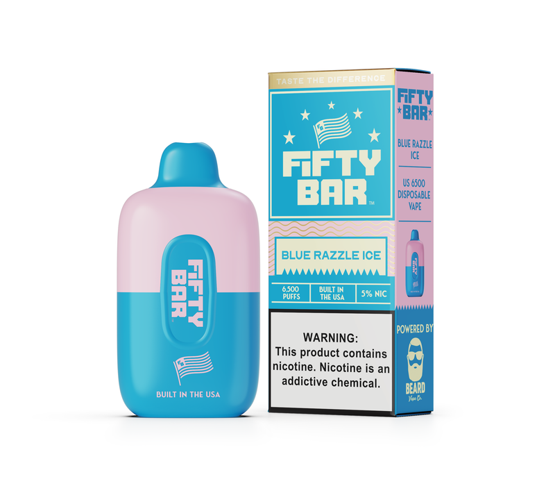Fifty Bar 6500 Puff Rechargeable Vape Disposable 16mL Best Flavor Blue Razzle Ice