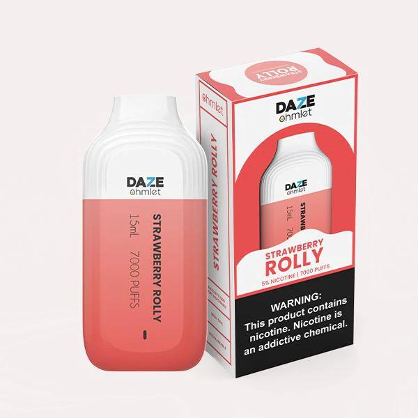 7Daze OHMLET 7000 Puffs Rechargeable Vape Disposable 15mL 10 Pack Best Flavor Strawberry Rolly