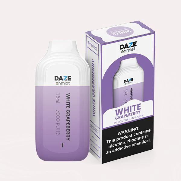 7Daze OHMLET 7000 Puffs Rechargeable Vape Disposable 15mL 10 Pack Best Flavor White Grapeberry