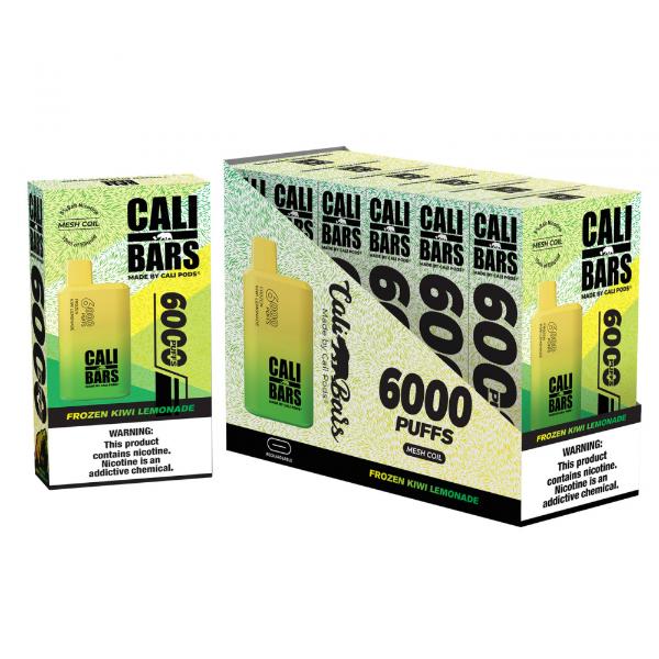 Cali Bars V2 6000 Puffs Disposable Vape 15mL 6 Pack Best Flavor Frozen Kiwi Lemonade