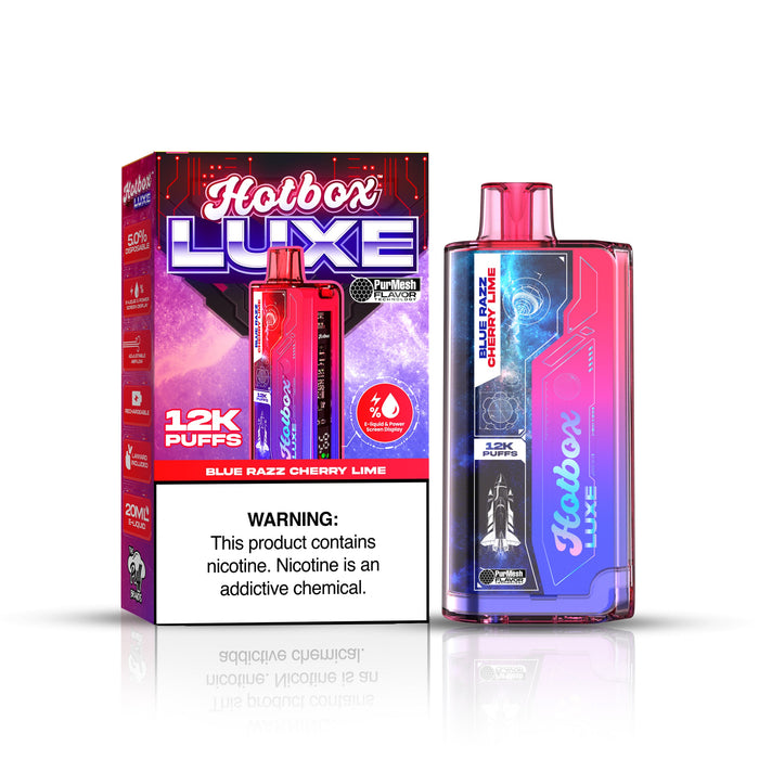 Hotbox Luxe 12k Puffs Disposable Vape 20mL Best Flavor Blue Razz Cherry Lime