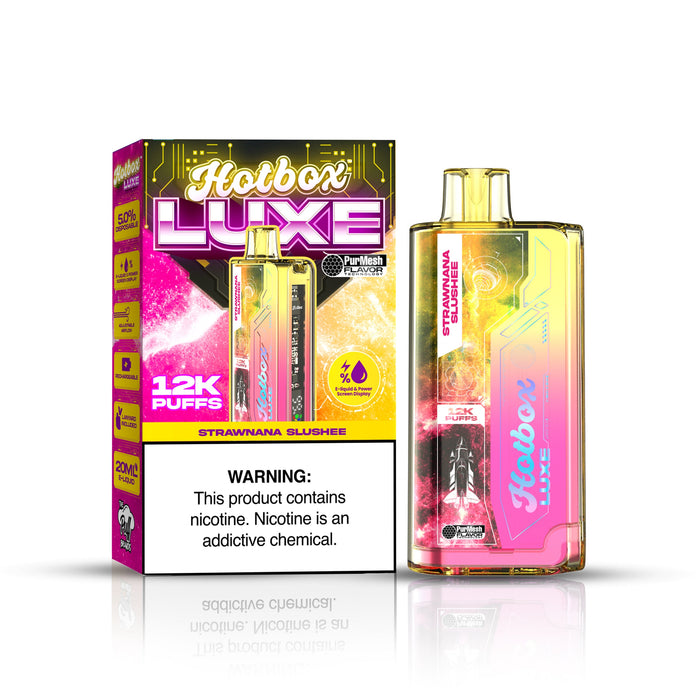 Hotbox Luxe 12k Puffs Disposable Vape 20mL Best Flavor Strawnana Slushee