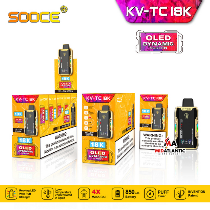 SOOCE KV-TC18K Disposable Vape Best Yellow Storm Banana Ice