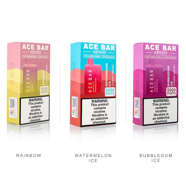 Ace Bar AB 5000 5000 Puffs Disposable Vape 10mL 10 Pack Best Flavor Rainbow Watermelon Ice Bubblegum Ice