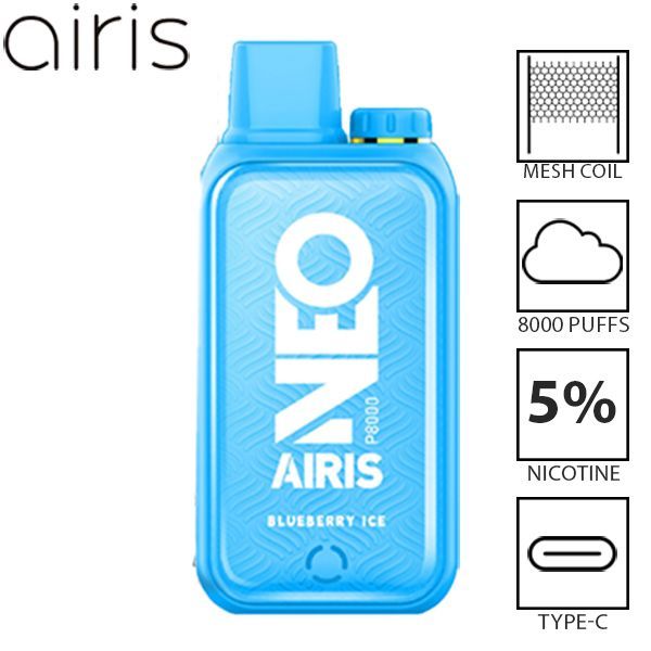 Airis Neo P8000 8000 Puffs Rechargeable Vape Disposable 20mL Best Flavor Blueberry Ice