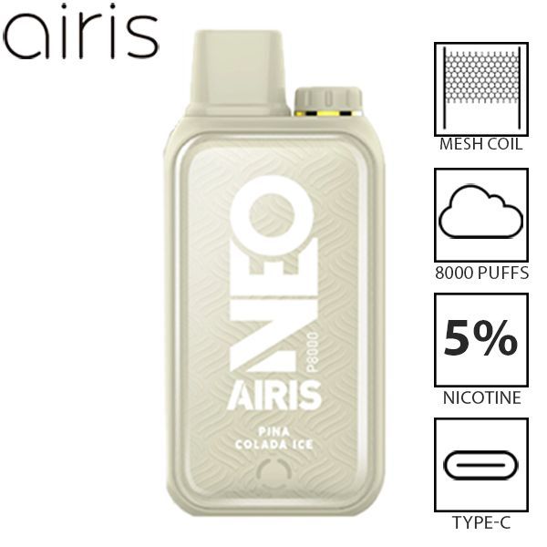 Airis Neo P8000 8000 Puffs Rechargeable Vape Disposable 20mL Best Flavor Pina Colada Ice