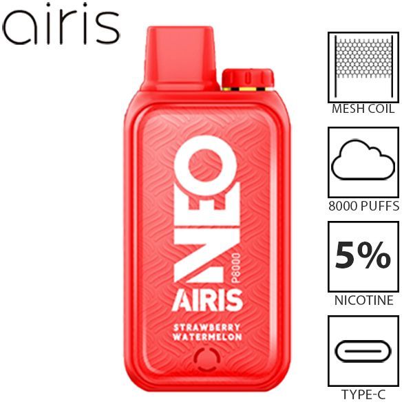 Airis Neo P8000 8000 Puffs Rechargeable Vape Disposable 20mL Best Flavor Strawberry Watermelon