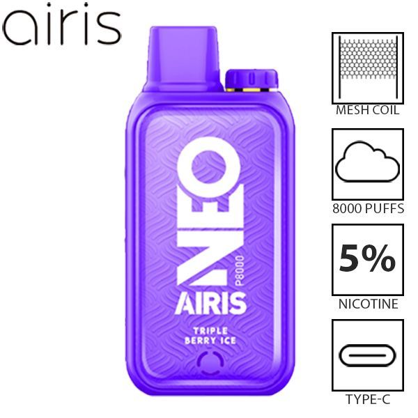 Airis Neo P8000 8000 Puffs Rechargeable Vape Disposable 20mL Best Flavor Triple Berry Ice