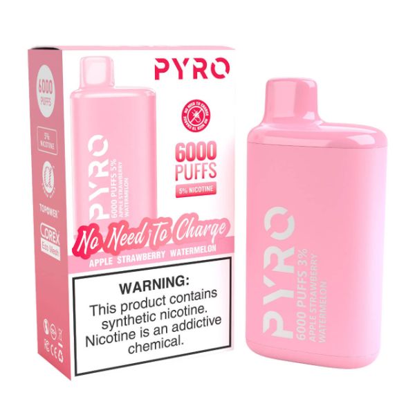 Pyro Disposable 6000 Puffs Disposable Vape 13mL Best Flavor Apple Strawberry Watermelon