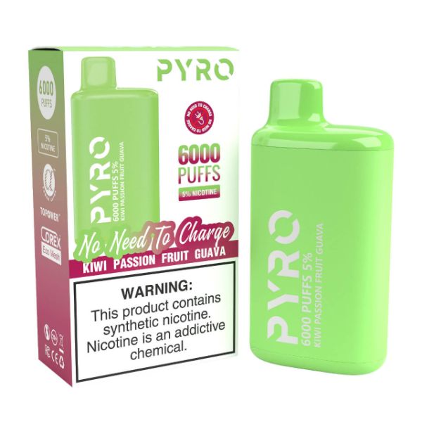 Pyro Disposable 6000 Puffs Disposable Vape 13mL Best Flavor Kiwi Passion Fruit Guava