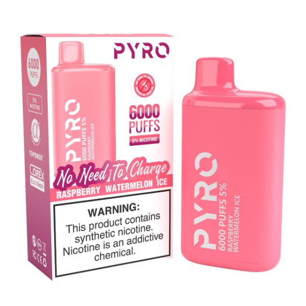 Pyro Disposable 6000 Puffs Disposable Vape 13mL Best Flavor Raspberry Watermelon Ice