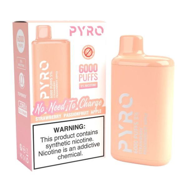 Pyro Disposable 6000 Puffs Disposable Vape 13mL Best Flavor Strawberry Passionfruit Apple