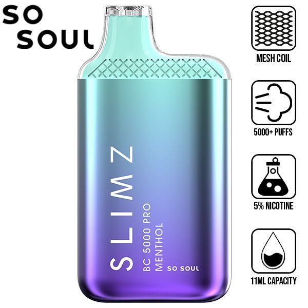 Slimz BC5000 Pro by So Soul 5000 Puffs Rechargeable Disposable 11mL 10 Pack Best Flavor Menthol