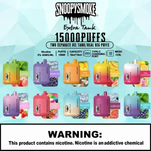 SnoopySmoke Extra Tank 15000 Puffs Rechargeable Vape Best Flavors