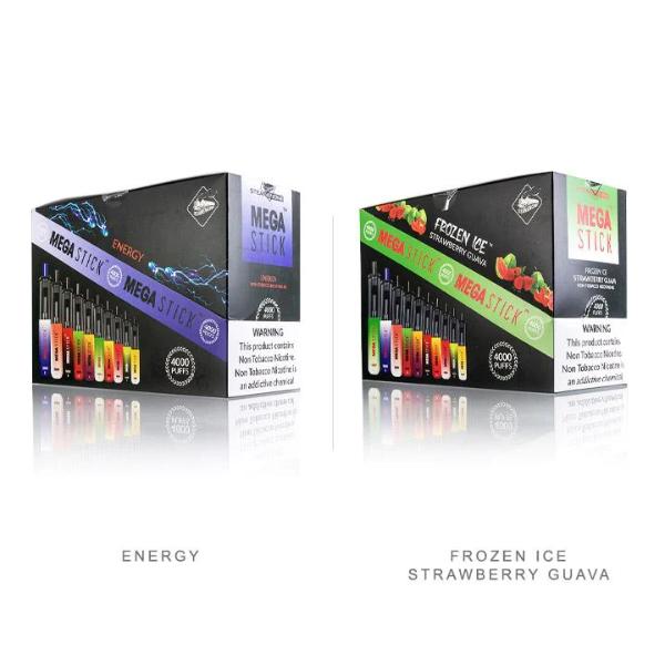 Steam Engine Mega Stick 4000 Puffs Rechargeable Vape Disposable 10mL 10 Pack Best Flavor Energy Frozen Ice Strawberry Guava