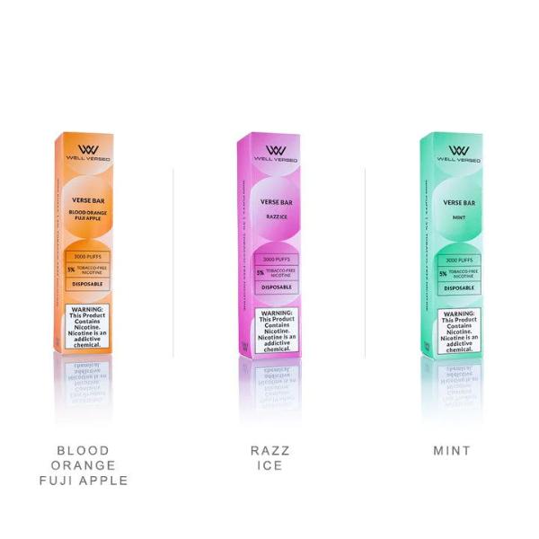 Well Versed TFN 3000 Puffs Disposable Vape 7mL 10 Pack Best Flavor Blood Orange Fuji Apple Razz Ice Mint