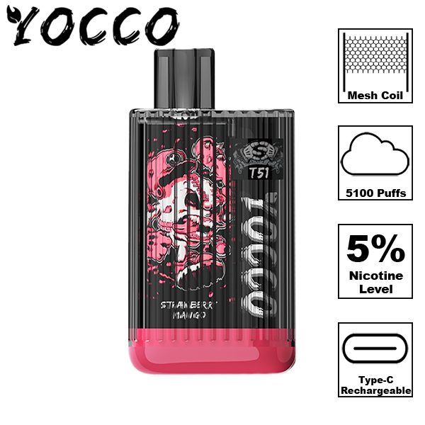 Yocco T51 Disposable Vape 13mL Best Flavor Strawberry Mango