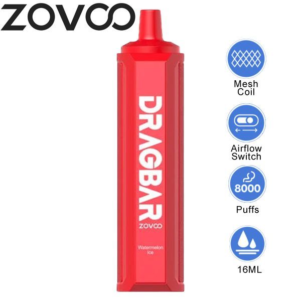 Zovoo Drag Bar F8000 8000 Puffs Rechargeable Vape Disposable 16mL Best Flavor Watermelon Ice