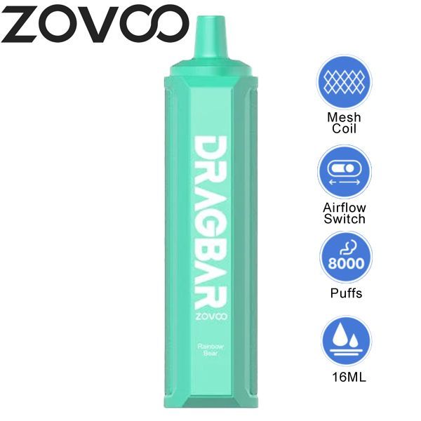 Zovoo Drag Bar F8000 8000 Puffs Rechargeable Vape Disposable 16mL Best Flavor Rainbow Bear