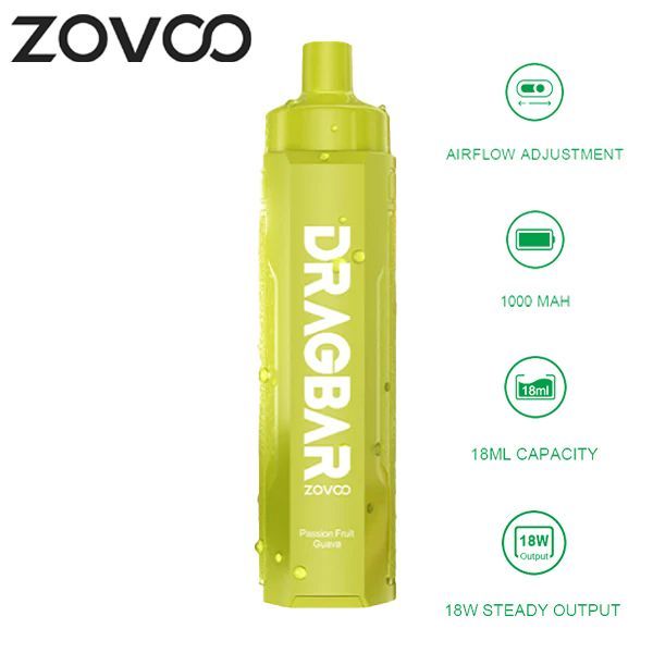 Zovoo Drag Bar R6000 6000 Puffs Rechargeable Vape Disposable 18mL Best Flavor Passion Fruit Guava