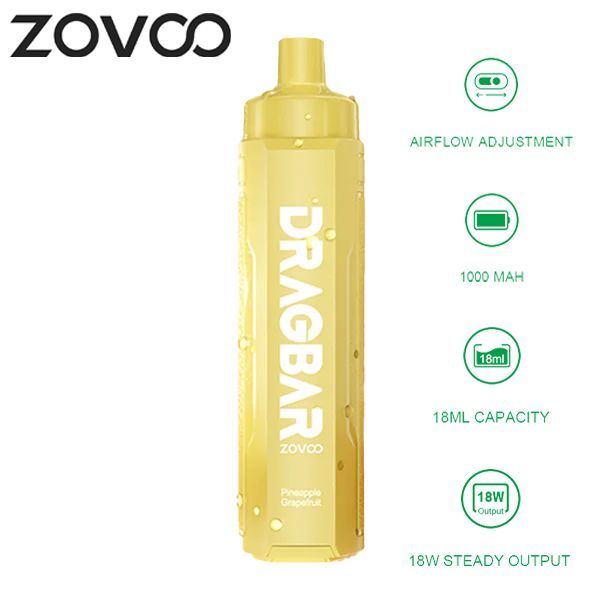 Zovoo Drag Bar R6000 6000 Puffs Rechargeable Vape Disposable 18mL Best Flavor Pineapple Grapefruit